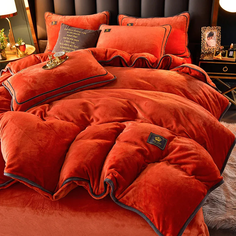 Winter Thicken Warm Velvet Duvet Cover Set Flannel Bedding Set