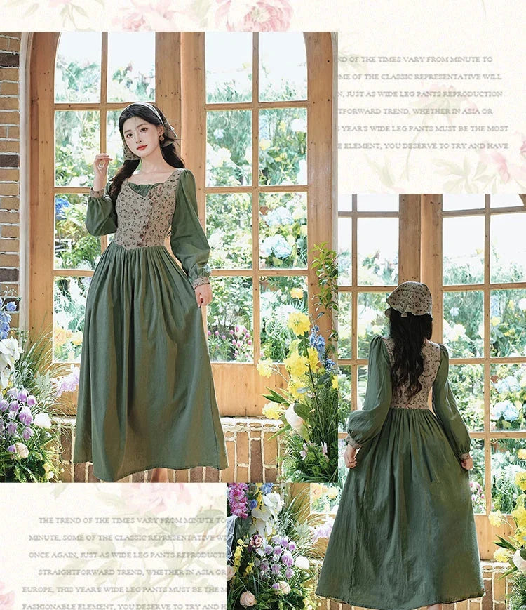 Sunflower Garden Cottagecore Dress with Headscarf