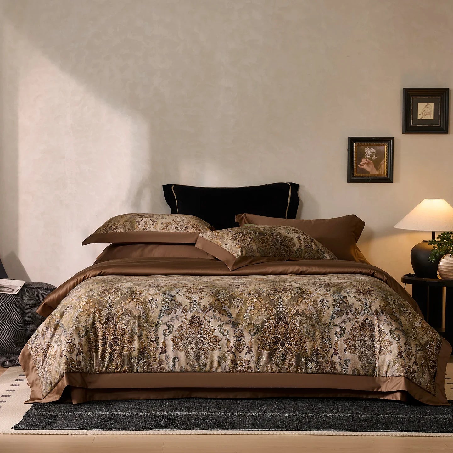 1000TC Egyptian Cotton Vintage Baroque Floral Print Luxury Bedding Set