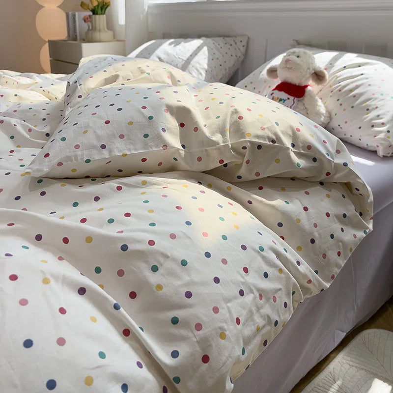 Simple Style Stripe Duvet Cover Set Bed Sheet Set Washed Cotton Bedding Set