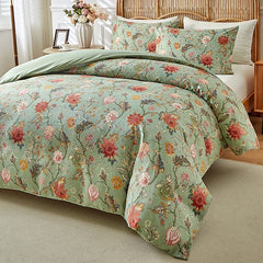 Vintage Floral Printed Duvet Cover Set Soft Breathable Double Bed Bedding Set