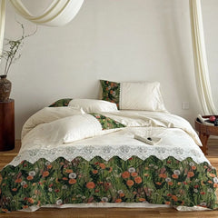 Vintage French-style Printed Patchwork Lace 1000TC Egyptian Cotton Bedding Set