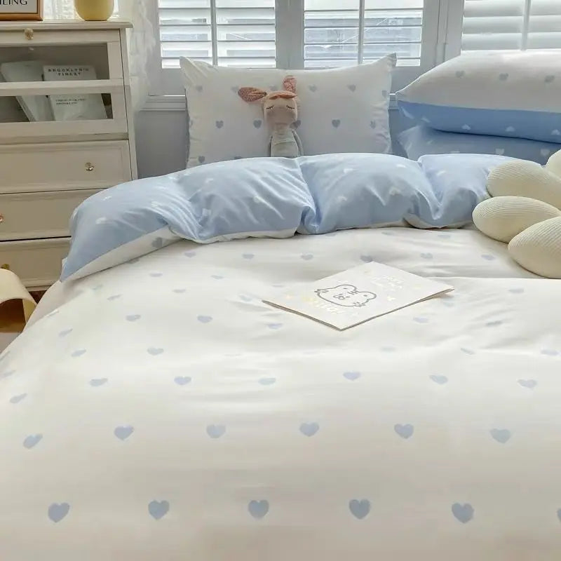 Solid Color Duvet Cover Set with Flat Sheet, Pillowcases, Single, Double, Queen Size Bed Linen, Blue, Boys, Girls, Home Bedding