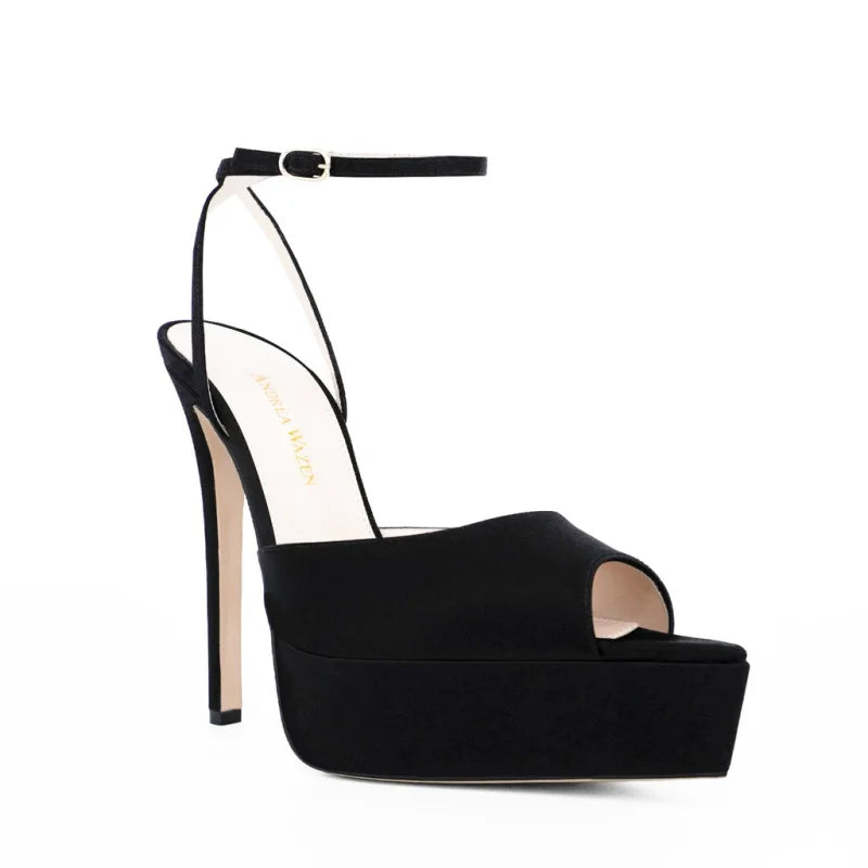 Nude Satin Platform Peep toe Crystal Banquet Shoes