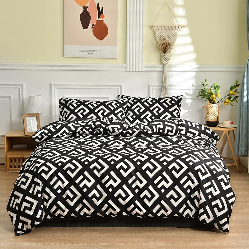 Printed Quilt Cover Set Quilt cover with Pillowcases 3PCS sets plaid Comforter cover queen king twin size for double single bed