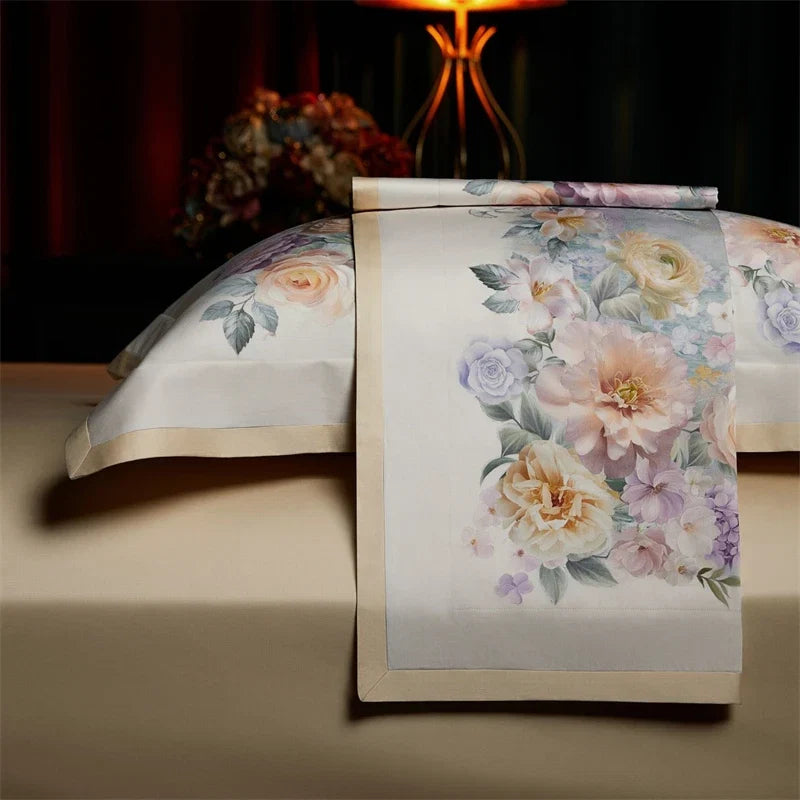 1000TC Egyptian Cotton Flowers Digital Printing Luxury Bedding Set