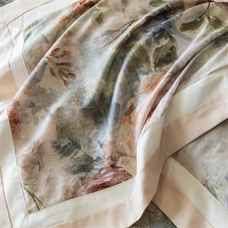 Premium 1000TC Egyptian Cotton Flowers Prints Oil Painting Style Bedding Set