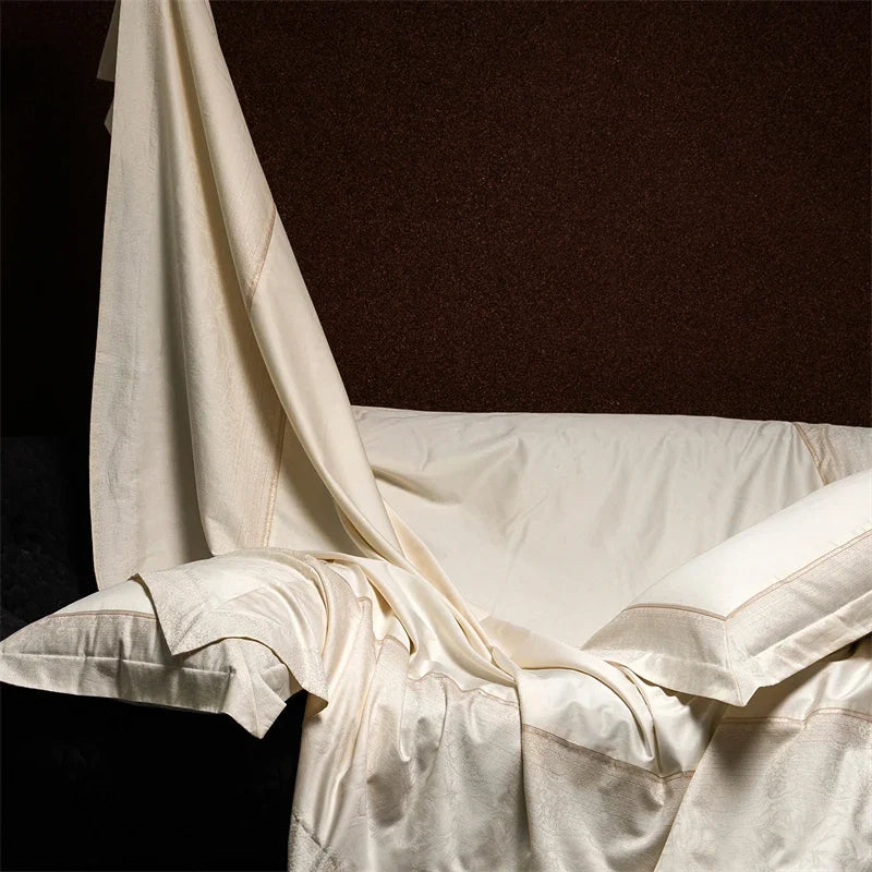 Satin Jacquard 1000TC Egyptian Cotton Luxury Champagne Bedding Set