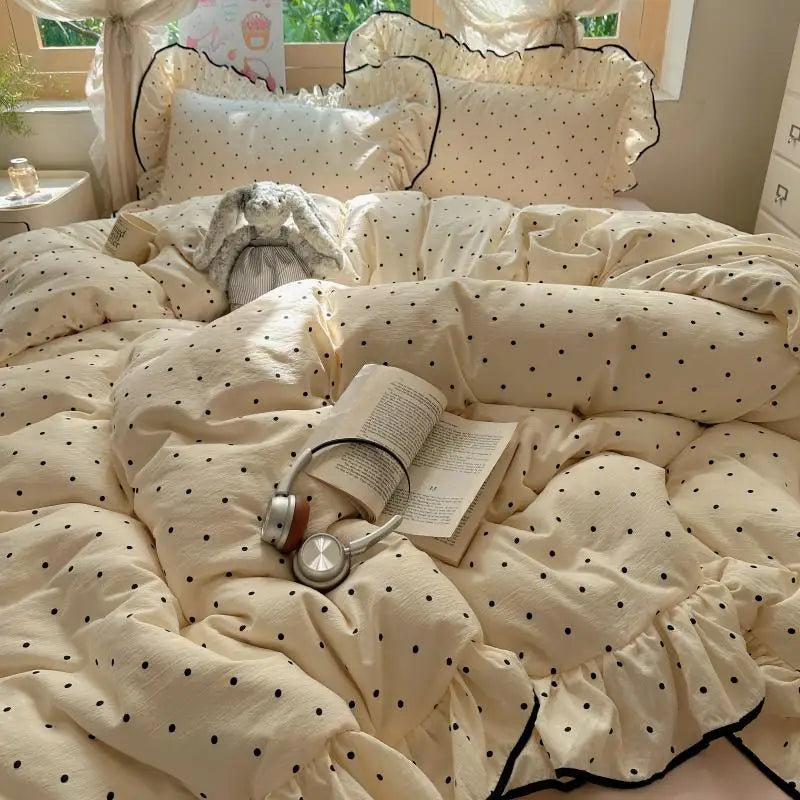 3/4Pcs Korean Princess Style Polka Dots Bedding Set