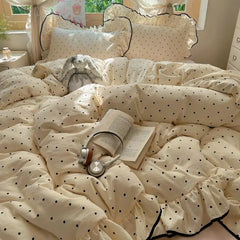 3/4Pcs Korean Princess Style Polka Dots Bedding Set