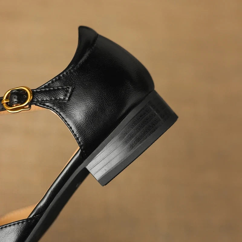 cowhide round toe low Heel