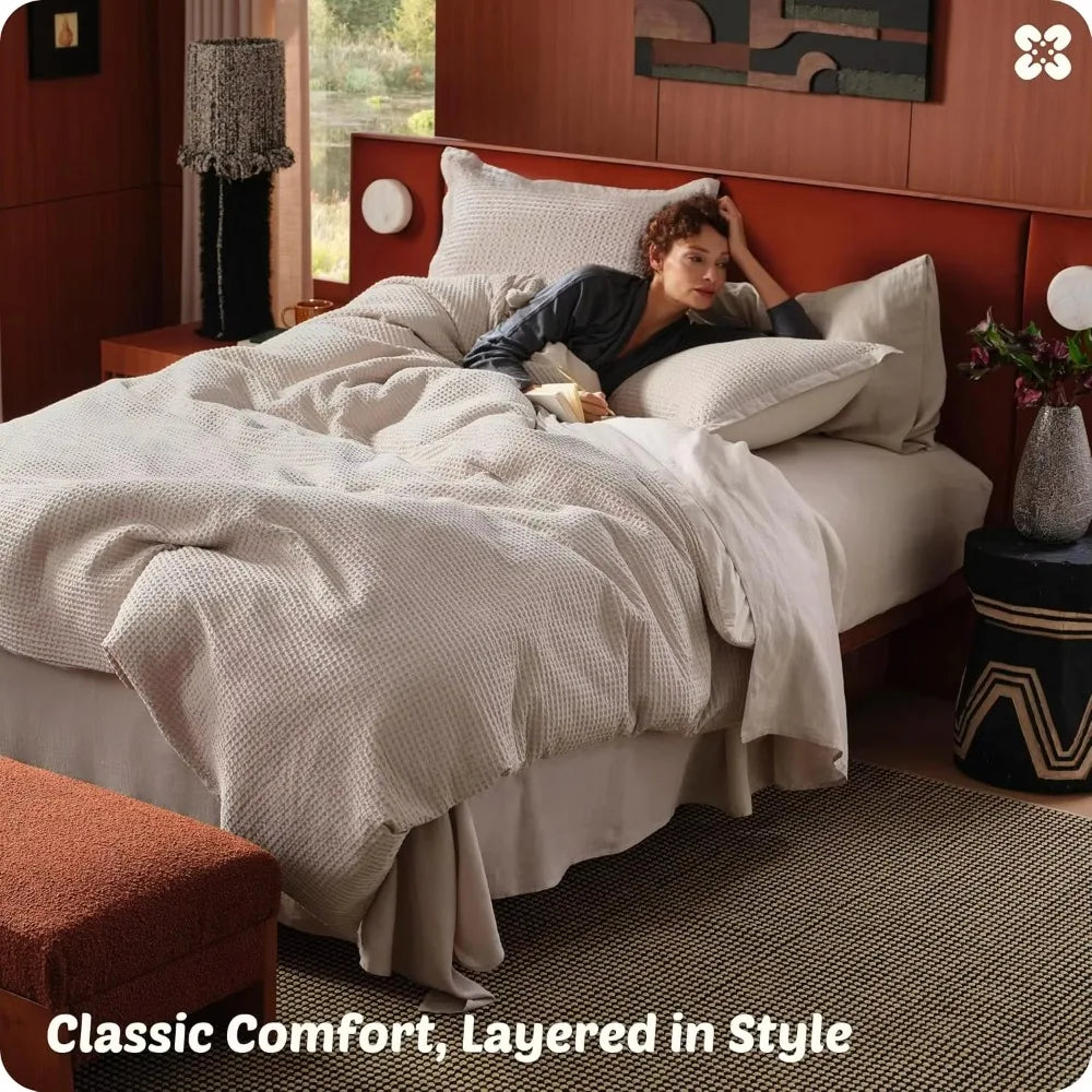 3 Pieces King Size Pure Cotton Woven Linen Colorful Duvet Cover Soft Breathable Bedding Set