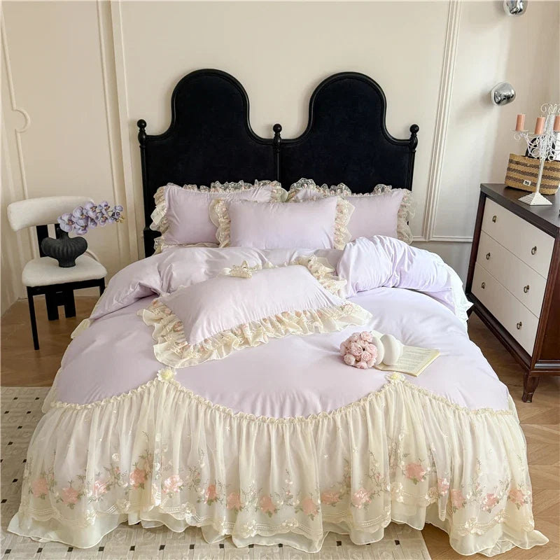 4Pcs Princess Wedding Bedding Set