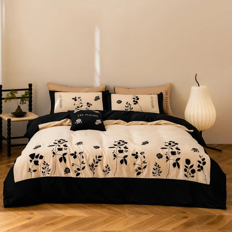 Rose Flowers Embroidery Luxury Bedding Set