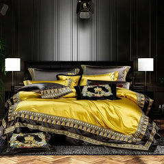 Luxury Gold Green Jacquard Bedding Set