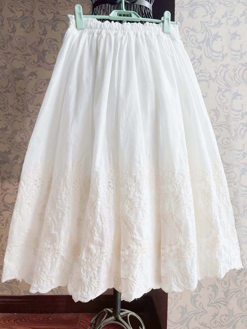 White Cotton Broderie Anglaise Embroidered Cottagecore Skirt