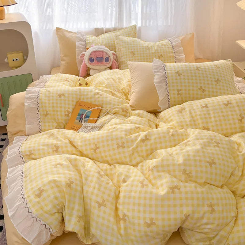 Korean Style Pink Bow Bedding Sets