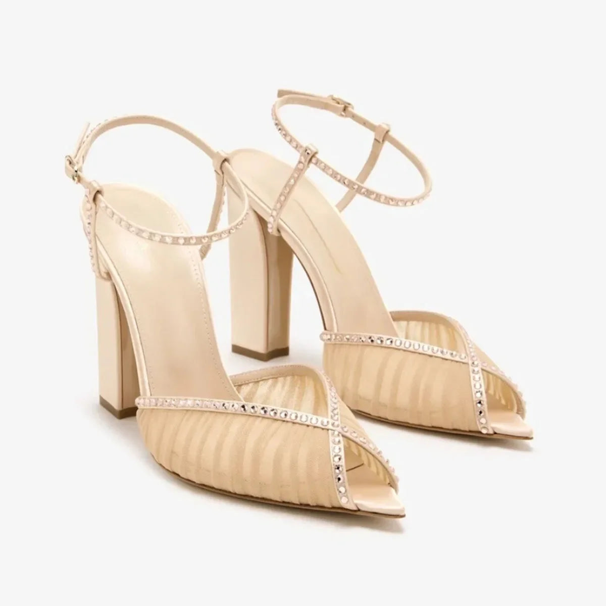 White Mesh Peep Toe Shoes