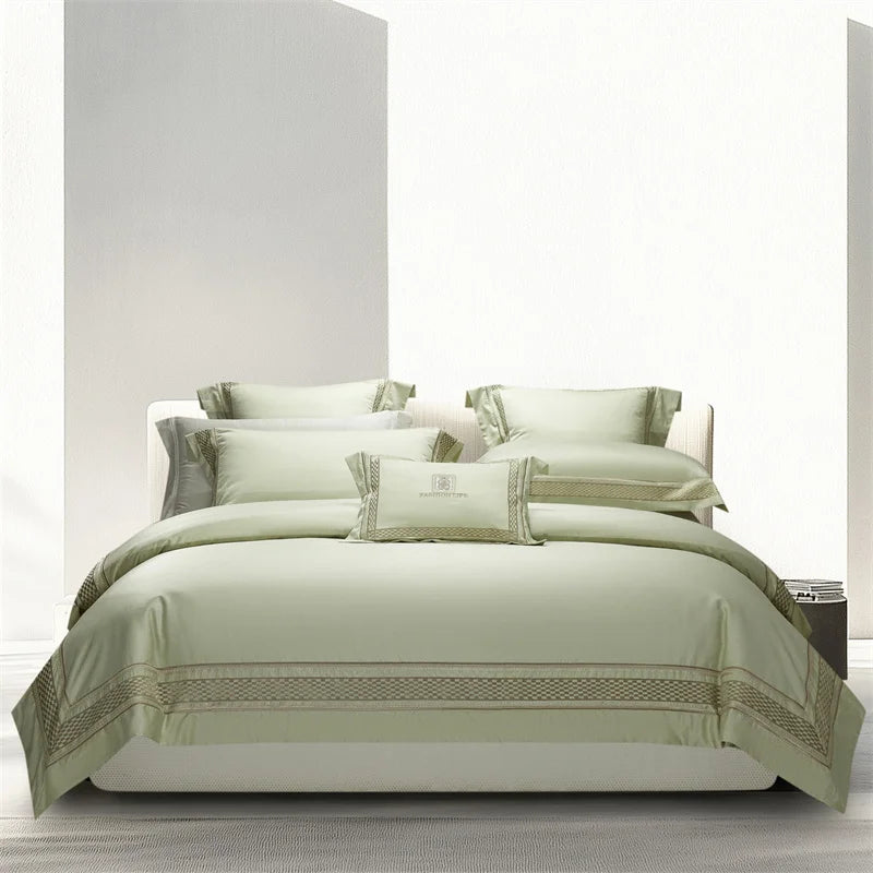 1000TC Egyptian Cotton Luxury Embroidery Hotel Style Solid Color 4Pcs Bedding Set