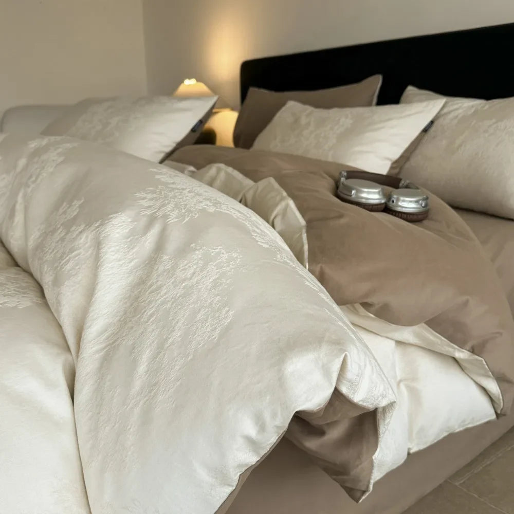 Thick Woven Cotton Jacquard 4 Piece Bed Set Luxury Pure Cotton Duvet Cover Sheet Set