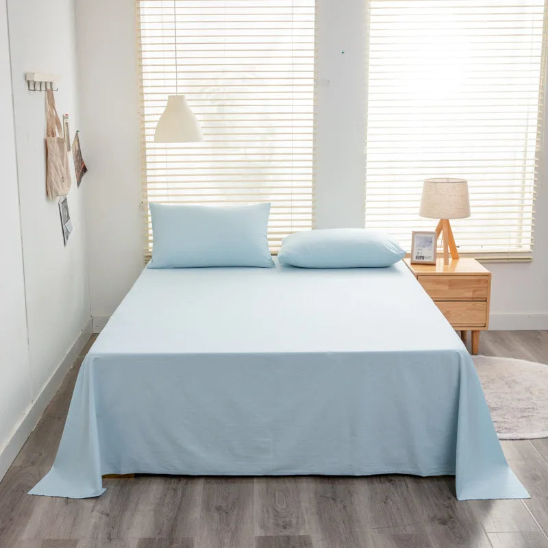 Solid Color Cotton Bed Sheet Single Double Mattress Covers Super Soft Queen King Bedspread Soft Bed Linen Home Decor