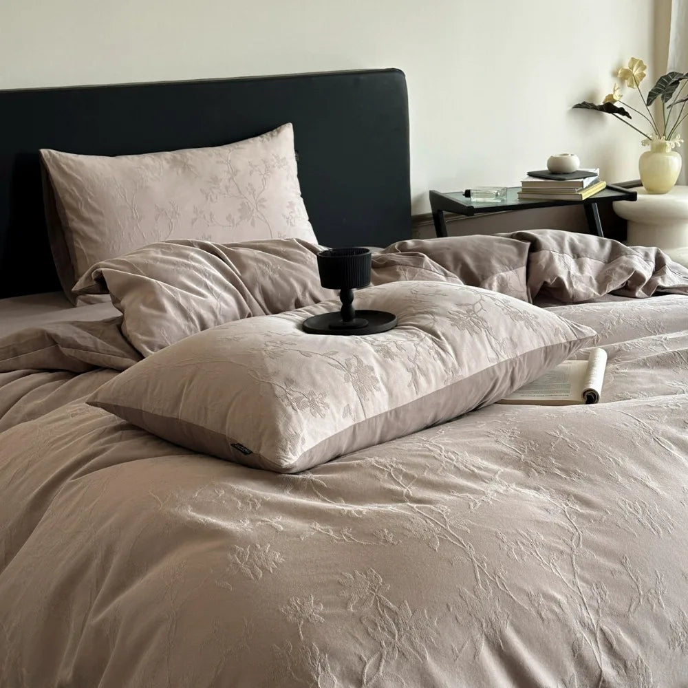 Thick Woven Cotton Jacquard 4 Piece Bed Set Luxury Pure Cotton Duvet Cover Sheet Set
