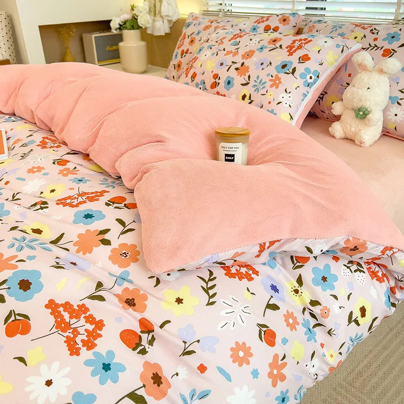 1PC Cute Printed Duvet Cover Twin Queen Student Dorm Comforter Cover Soft Single Sided Velvet Quilt Cover for Single Double Bed