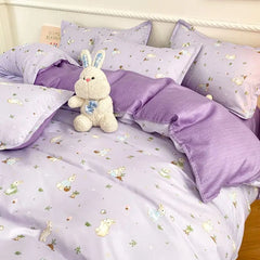 Green Floral Duvet Cover Set No Filler Pillowcase Flat Sheet Fashion Single Queen Size Girls Blanket Decoration Bedding Set