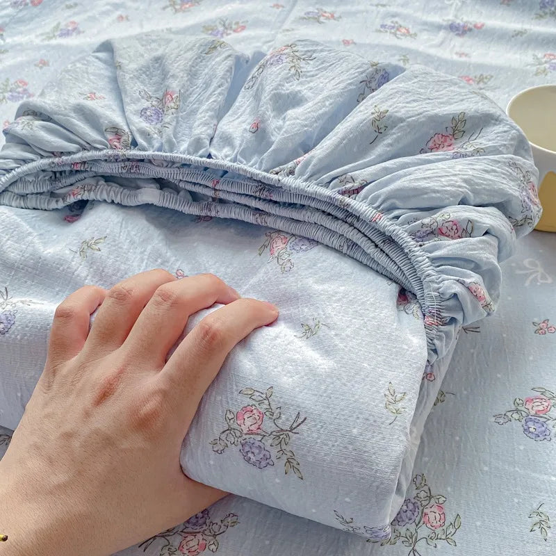 Soft Summer Fitted Bed Sheet with Elastic Band Cute Cherry Floral Single Double Queen Size 90/120/150/180/200 Bed Cover
