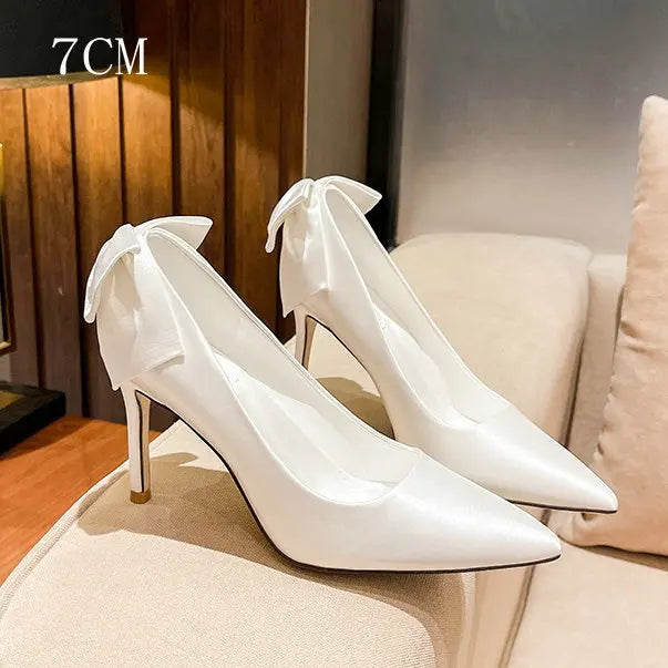 French Satin White Main Wedding Dress Shoes
