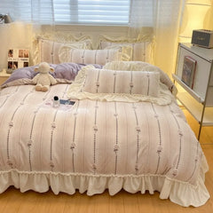 Princess Style Winter Velvet Duvet Cover Set with Bedsheet Pillowcase Soft Bedding Set