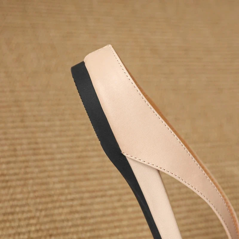 leather cowhide metal buckle simple clip toe exposed toe low Heel
