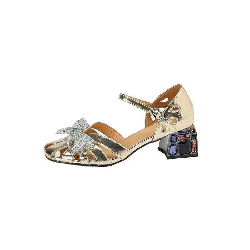 leather cowhide middle Heel