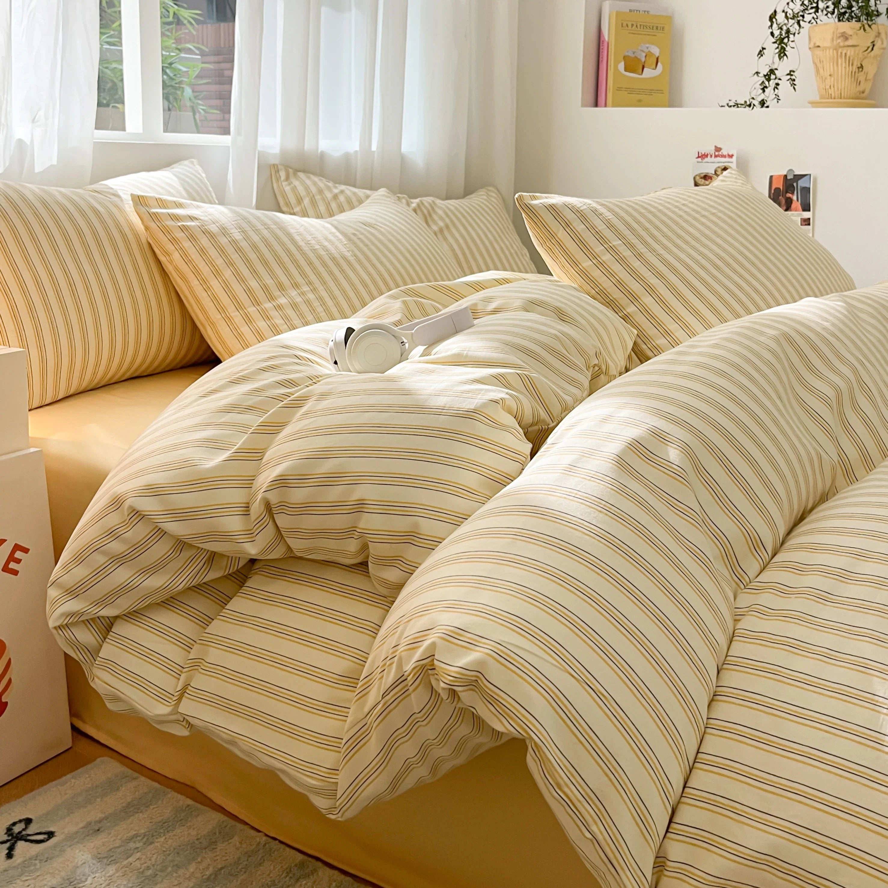 3/4 Pcs Blue Checkered Bedding Set