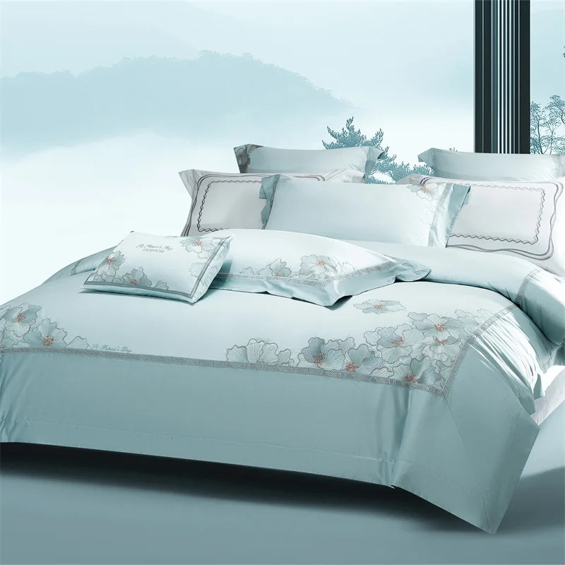 Chinese Style Flowers Embroidery Luxury Bedding Set
