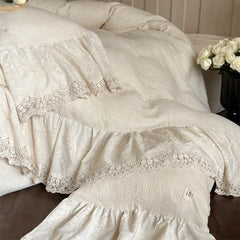 20% Linen And 80% Cotton Large Lace Ruffles Vintage French Luxury Bedding Set