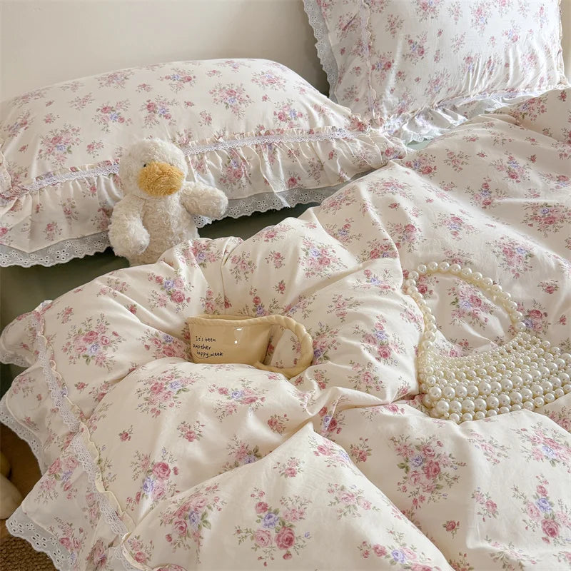 Kawaii Tiny Floral Lace Ruffle Princess Bedding Set