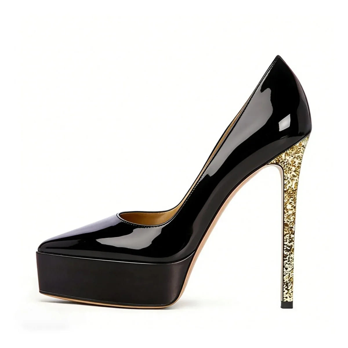 white patent leather Sequin stiletto Platform Pumps