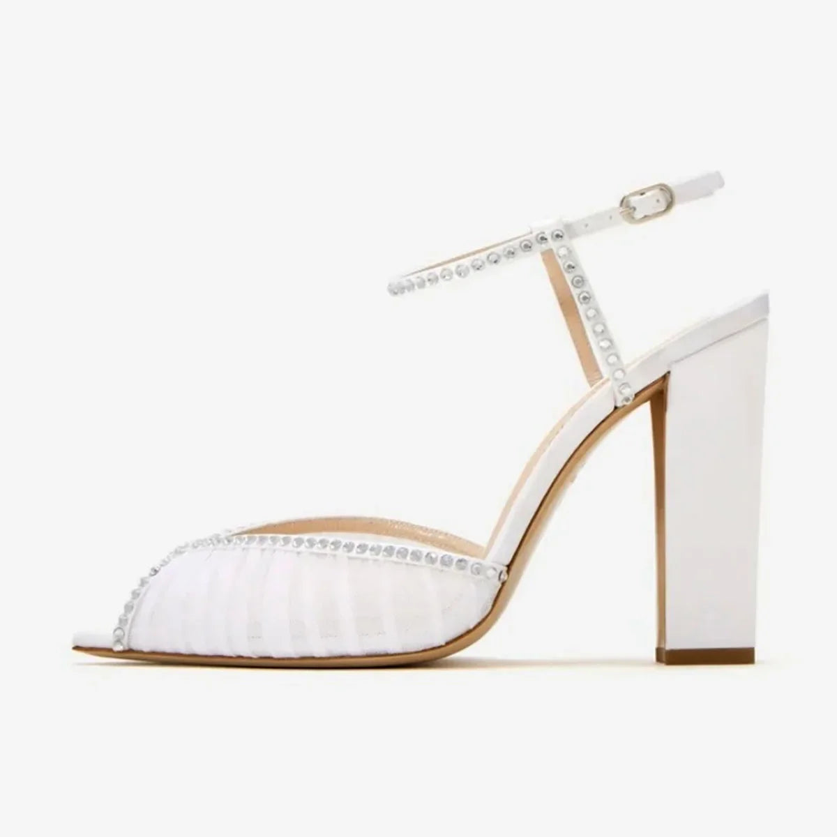 White Mesh Peep Toe Shoes
