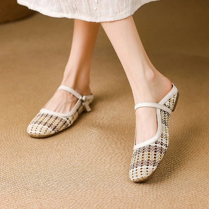 sheepskin woven low Heel