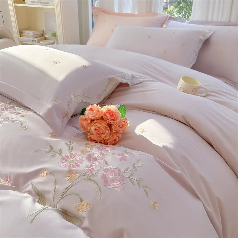 Floral Embroidery 100% Cotton Luxury Bedding Set