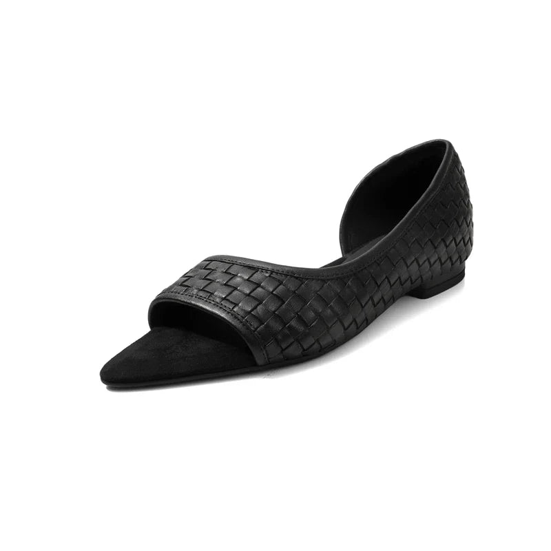 leather woven cowhide low Heel