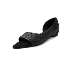 leather woven cowhide low Heel