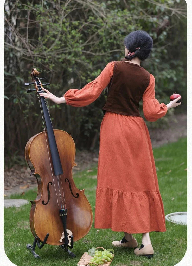 Your Muse 2-Piece Cotton Cottagecore Dress+Vest