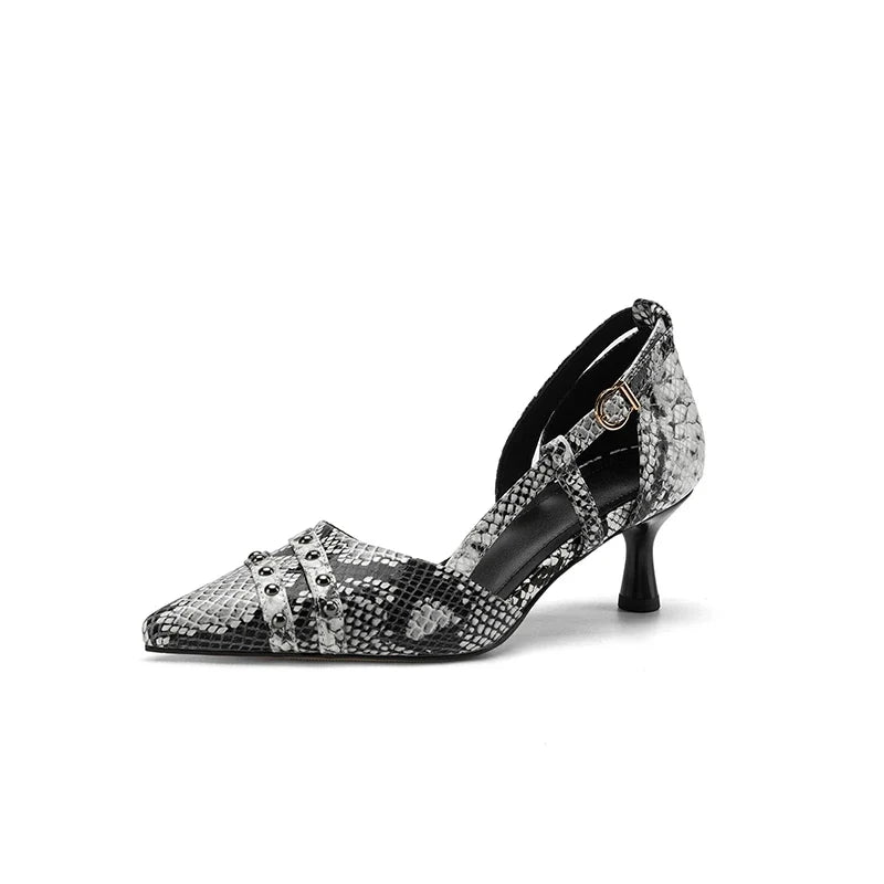 snake patterned cowhide pointed high Heels