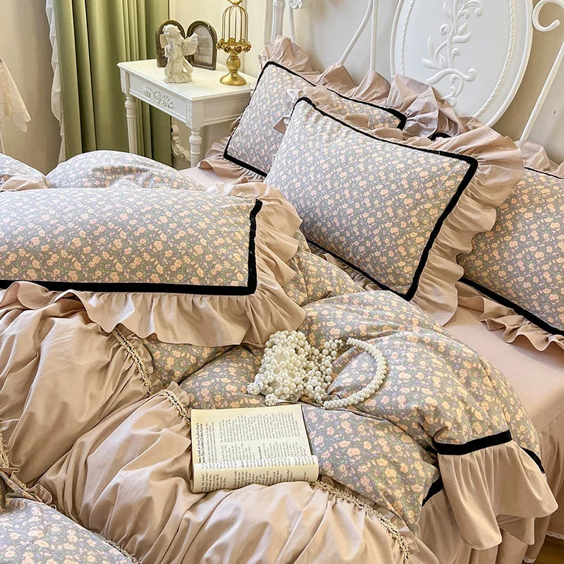 4/6Pcs Elegant French Pastoral Flower Bedding Set