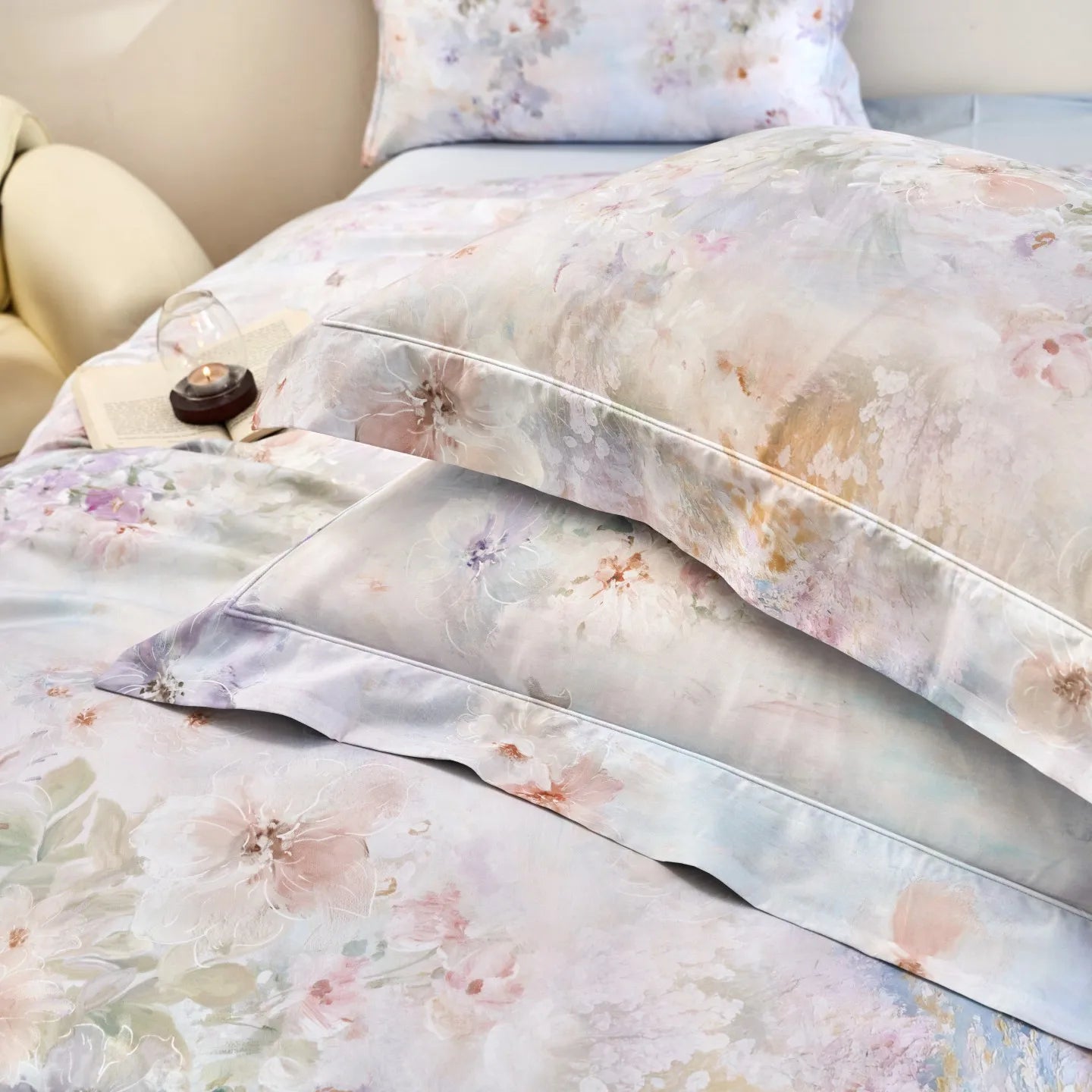 600TC Egyptian Cotton Flowers Print Queen King Size Luxury Bedding Set
