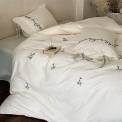 Flowers Embroidery Luxury Bedding Set