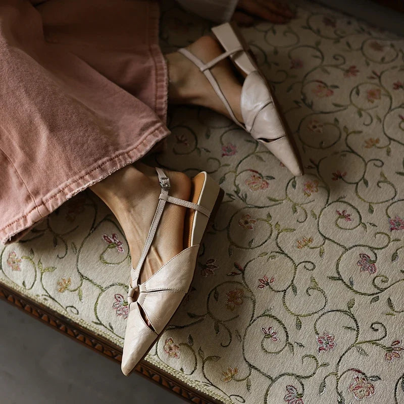 sheepskin hollow breathable retro mid Heel