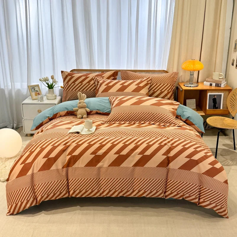 High Quality 100% Cotton Duvet Cover Set Modern Striped Printed Bedding Set